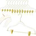 10pcs Clear Gold Hangers with Clips,17" x 8"Acrylic Glitter Hangers with Non Slip,Plastic Skirt Pants Storage and Organizer for Clothes,Trousers,Skirt,Jeans