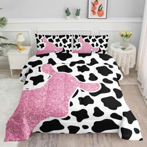 Comforter Set 3pcs for Boys Girls Cows Printed Bedding Comforter Set,Duvet for All Seasons(Cows Full)