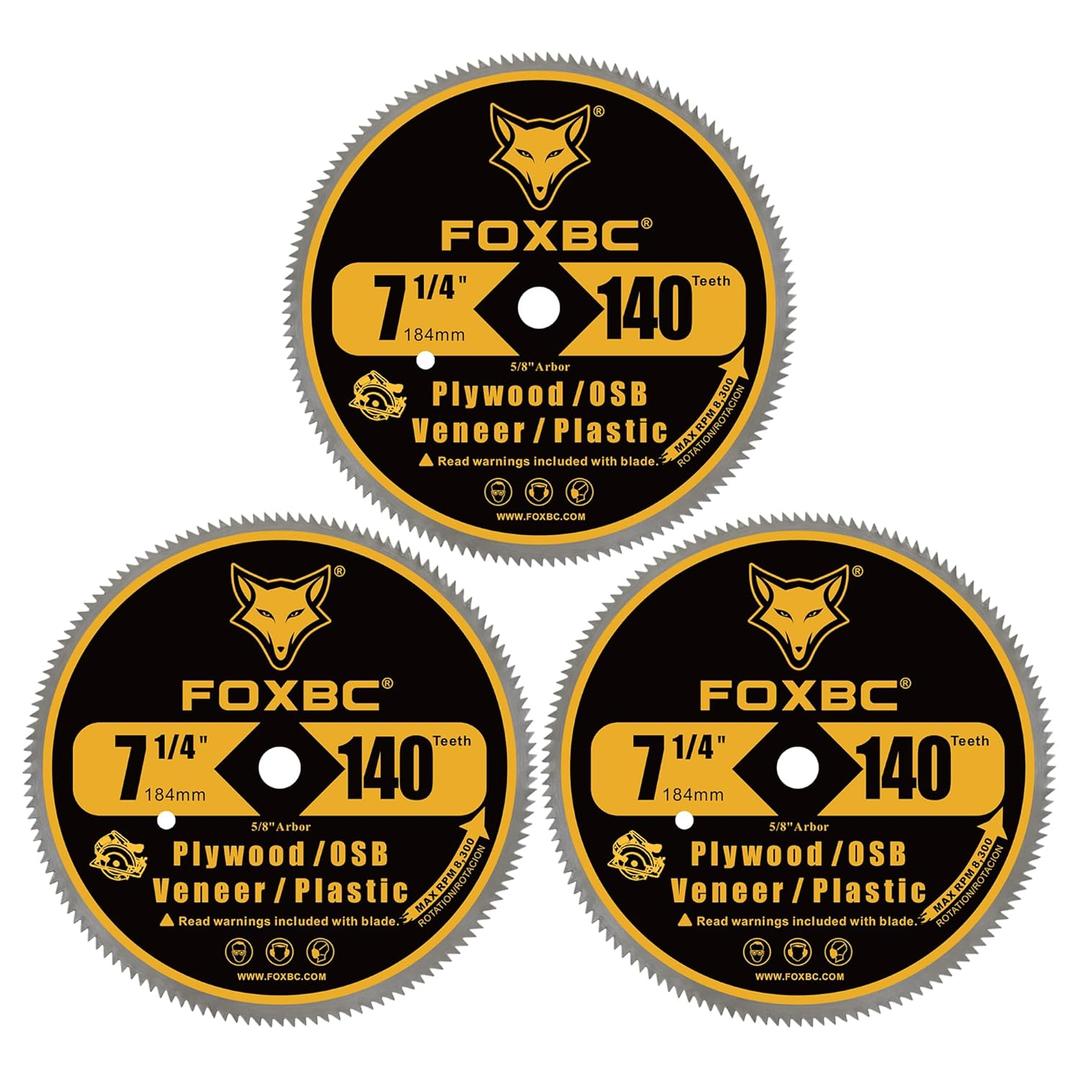 FOXBC 7-1/4 Inch 140 Tooth Fine Finish Carbon Circular Saw Blade for Plywood, OSB, Plastic, Veneer, Vinyl Wood Cutting with 5/8-Inch Diamond Arbor