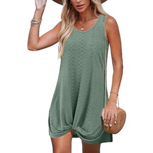Swimsuit Coverup Summer Dresses for Women Vacation Essentials Eyelet Crew Neck Loose Sleeveless Twisted Dresses, Size 3XL
