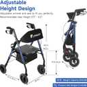 Lightweight Rollator Walker with Seat & Backrest - Foldable Mobility Aid for Seniors, 8" Large Airless Tires, Adjustable Height, Brake,Storage Bag,300 lbs Capacity, 4 Wheel Rolling Walkers for Adults