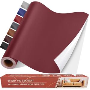 Self Adhesive Leather Repair Patch Kit, 31.4 in x 16 in Large Vinyl Leather Repair Tape for Furniture, Car Seat, Couch, Sofa, Chair Smooth Maroon