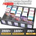 Trading Card Storage Box with Commander Display, 5-Row Deck Case with Removable Lid, 3900+ Cards Deck Case with 48 Colorful Dividers, Magic Card Organizer for TCG PTCG, Black Grey