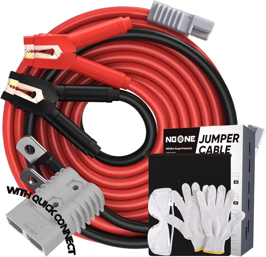 NOONE 0 Gauge 30FT Heavy Duty Jumper Cables for Car Battery, 1000A Quick Connect Automotive Booster Cables for SUVs & Trucks, Includes Carry Bag, Gloves & Goggles