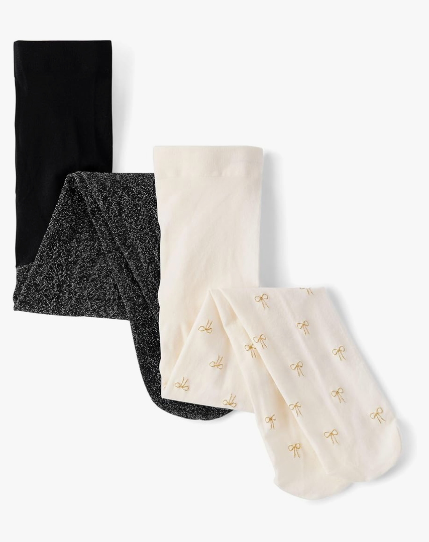 Baby Girl Assorted Tights, Cream/Black