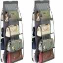 HAN SHENG 8 Pockets Clear Handbag & Purse Organizer Hanging Bag Storage - Space Saving Hanging Shelf for Closet, Wardrobe, Over Door (2 Pack, Grey)