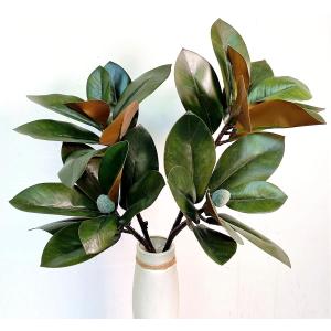 32 Inch Magnolia Artificial Leaves Branches 3D Plastic Printing Houseplant Plant Indoor Outdoor Home Decor (Dark Green - Pack of 2)