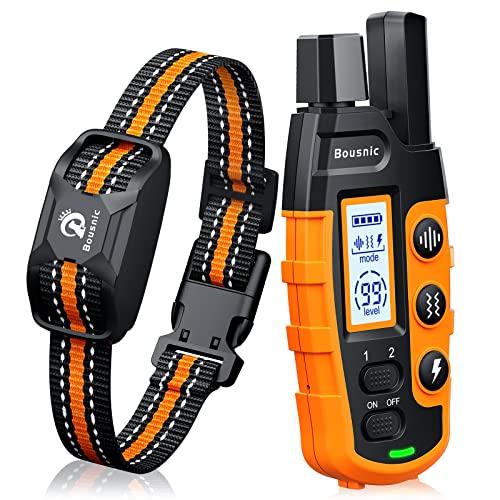 Bousnic Dog Shock Collar - 3300Ft Dog Training Collar with Remote for 5-120lbs Dogs Rechargeable Waterproof e Collar with Beep (1-8), Vibration(1-16), Safe Shock(1-99) (Orange)