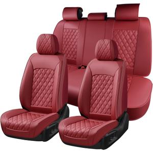 Huidasource Red Seat Covers, Nappa Leather Car Seat Covers, Automotive Seat Covers Velcro Adjustable, Compatible with Airbags, Child Seat, Fit for Most Cars, Vans, Trucks, SUVs (Full Set/Red)