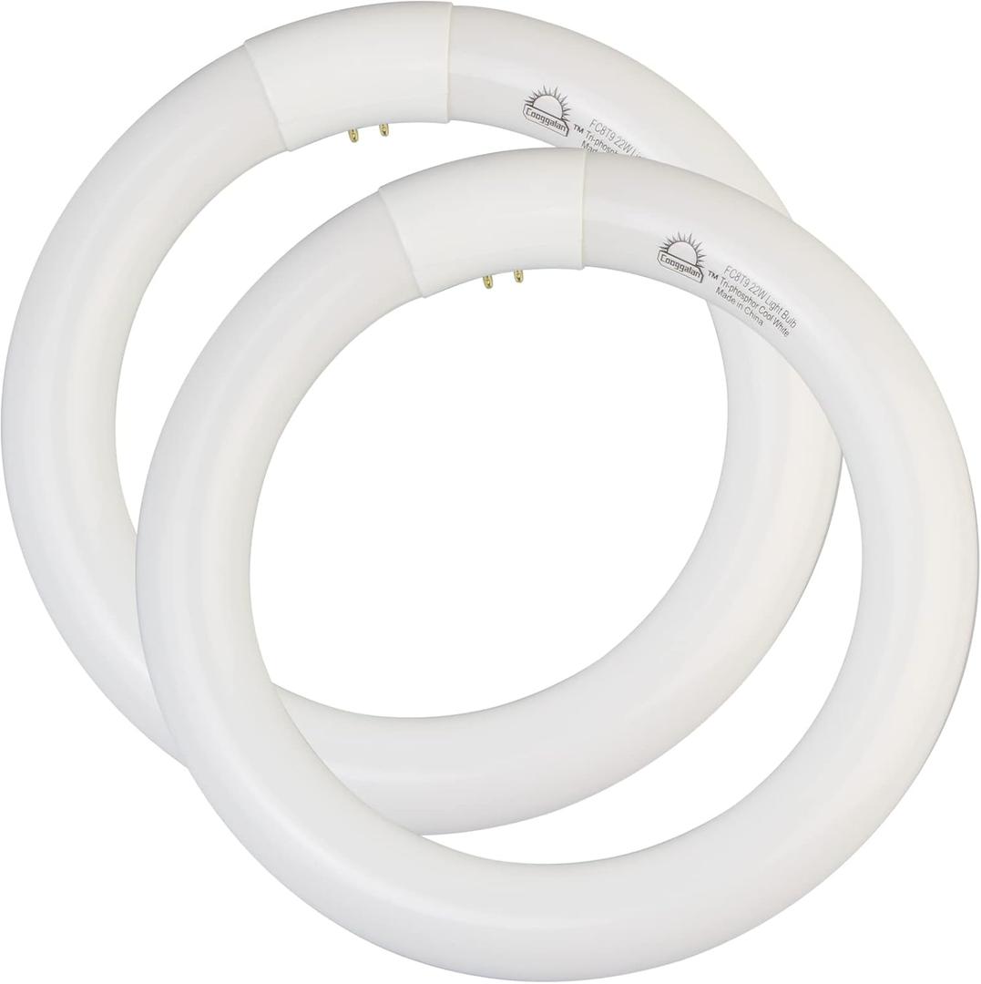 8 inch FC8T9/CW 22W Cool White Circular  Light Bulb, Round T9 22 Watt Circline Lamp Bulbs 4100K 1350 Lumens, G10q 4 Pin Base, 2 Pack
