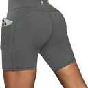 Women's Workout Running Shorts with Deep Pockets High Waisted Tummy Control Yoga Gym Spandex Biker Short Pants (Gray, M)