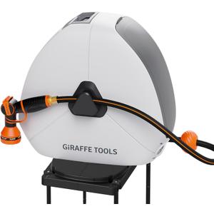 Giraffe Tools Retractable Heavy Duty Hose Reel, 1/2" x 130FT Automatic Rewind Garden Hose Reel with 360° Swivel Base, Ground Mounted for Lawn, Patio, Concrete Floor & Yard Watering