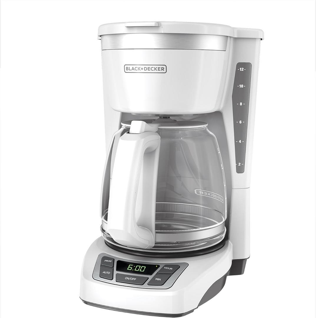 BLACK+DECKER CM1160W-1 CM1160W 12-Cup Programmable Coffeemaker, White/Stainless Steel
