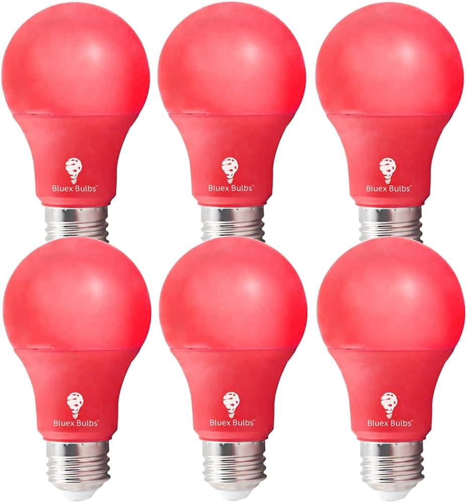 6 Pack BlueX LED A19 Red Light Bulbs - 9W (60Watt Equivalent) - E26 Base LED Bulb, Party Decoration, Porch, Home Lighting, Holiday Lighting, Decorative Illumination LED Bulb Non-Dimmbale