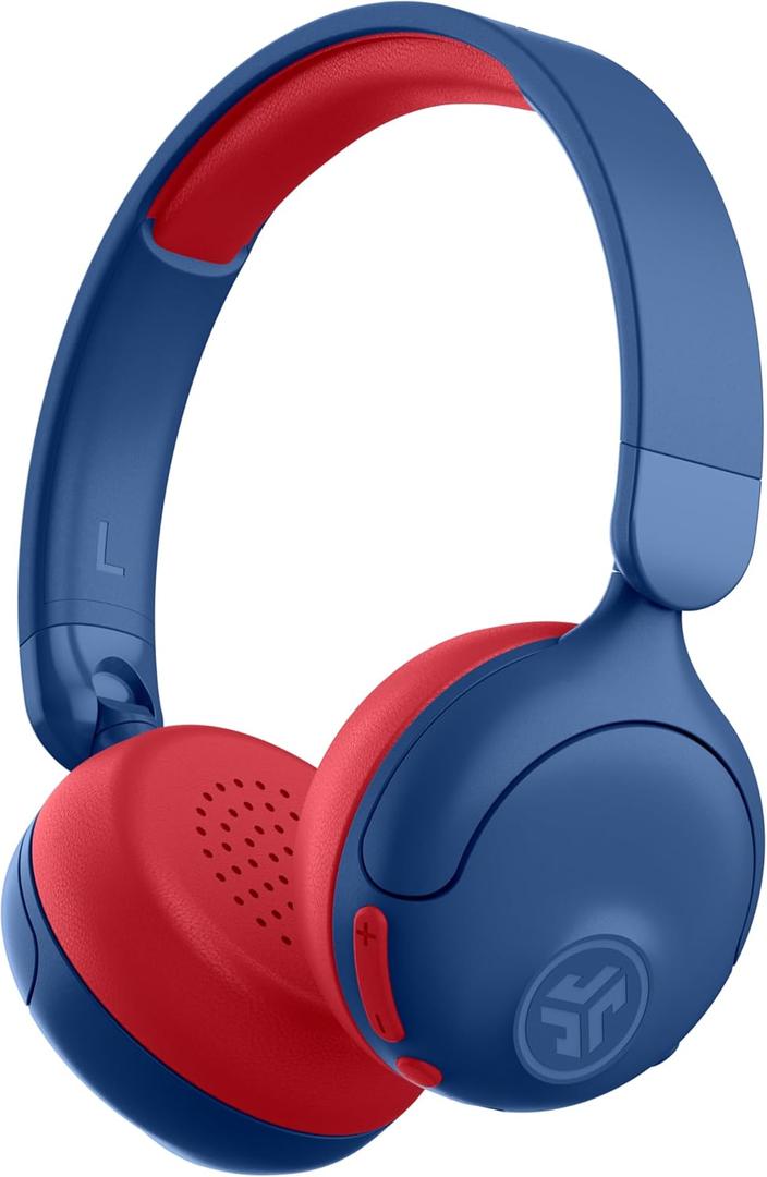 JLab JBuddies ANC 2 in 1 Wireless + Wired Kids Headphones, Active Noise Canceling and Be Aware Modes, Safe Volume Settings, 50+ Hours Playtime, Adjustable, Blue/Red