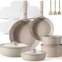 CAROTE Pots and Pans Set, Nonstick Cookware Set Detachable Handle, 11pcs Kitchen Cookware Sets Non Stick with Removable Handle, Induction RV Cookware Set, Oven Safe, Almond