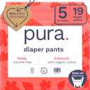 Pura Hypoallergenic Diaper Pants Size 5 (27-38 lbs) Overnight, up to 12 Hours Leak Protection, Suitable for Sensitive Skin, Totally Chlorine Free, Soft Organic Cotton, 1 Pack of 19 Pull Up Pants