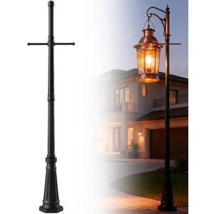 76" Lamp Post with Crossbars Vintage Cast Aluminum Light Post for Outdoor