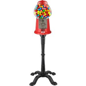 15 Gumball Machine with Stand and Coin Bank - Bubble Gum Machine Candy Dispenser Vending Machine with Glass Globe and Metal Base - Vintage Style Gum Ball Machine by Great Northern Popcorn (Red)
