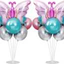 Butterfly Decorations Balloon Stand Kit 2 Sets, Birthday Party Decoration Pink Purple Butterfly Balloons Mylar Foil Balloons for Birthdays, Baby Shower, Anniversary, Wedding Party Supplies