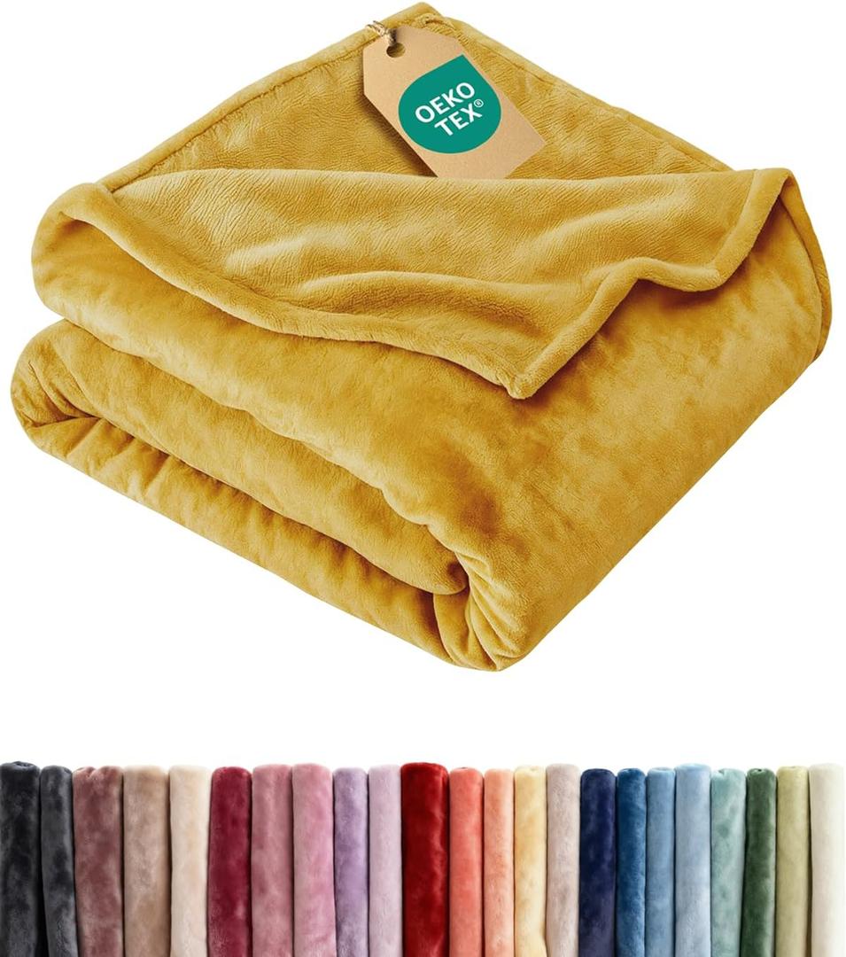 Ultra Soft Fleece Blanket Throw Size - Flannel Fleece Luxury Throw Blanket - Lightweight for Couch Bed Chair - Thick, Warm and Breathable - All Season Cozy Fuzzy, Anti-Static Microplush Bedding, Gold
