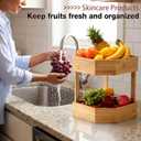 Yerliker 2 Tier Bamboo Corner Shelf Kitchen Fruit Cabinet Organizer Bamboo Corner Fruit Basket for Kitchen Countertop Space Saving Rack Counter Pantry Storage for Vegetables Spice Bottles Plates