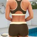 Tempt Me Women Beige Brown Two Piece Sports Bikini Athletic Swimsuits Racerback Crop Top with Boy Shorts Bathing Suits for Girls Vests L