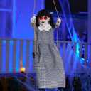 JOYIN Outdoor Halloween Hanging Scary Swing Girl Decorations, Outdoor Swinging Doll with Creepy Sound and Light Up Eyes Sound, Animated Hanging Decors Activated for Garden Yard Lawn