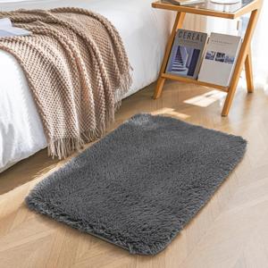Amazon Basics Fluffy Washable Area Rug, Bedside Shaggy Carpet for Door Entryway, Living Room and Bedroom, 2' W 3' L, Dark Gray