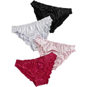 Verdusa Women's 4pack Frill Trim Satin Underwear Briefs Panty Set (X-Large, Black/Grey/Pink/Red)