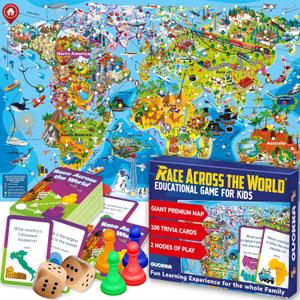 QUOKKA Board Game for Kids 8-12 - Learning, Educational Card Games for Ages 6-8 - Indoor, Outdoor Activity for Teens, Adults, Family - Geography, World 100 Question Cards with Top Facts