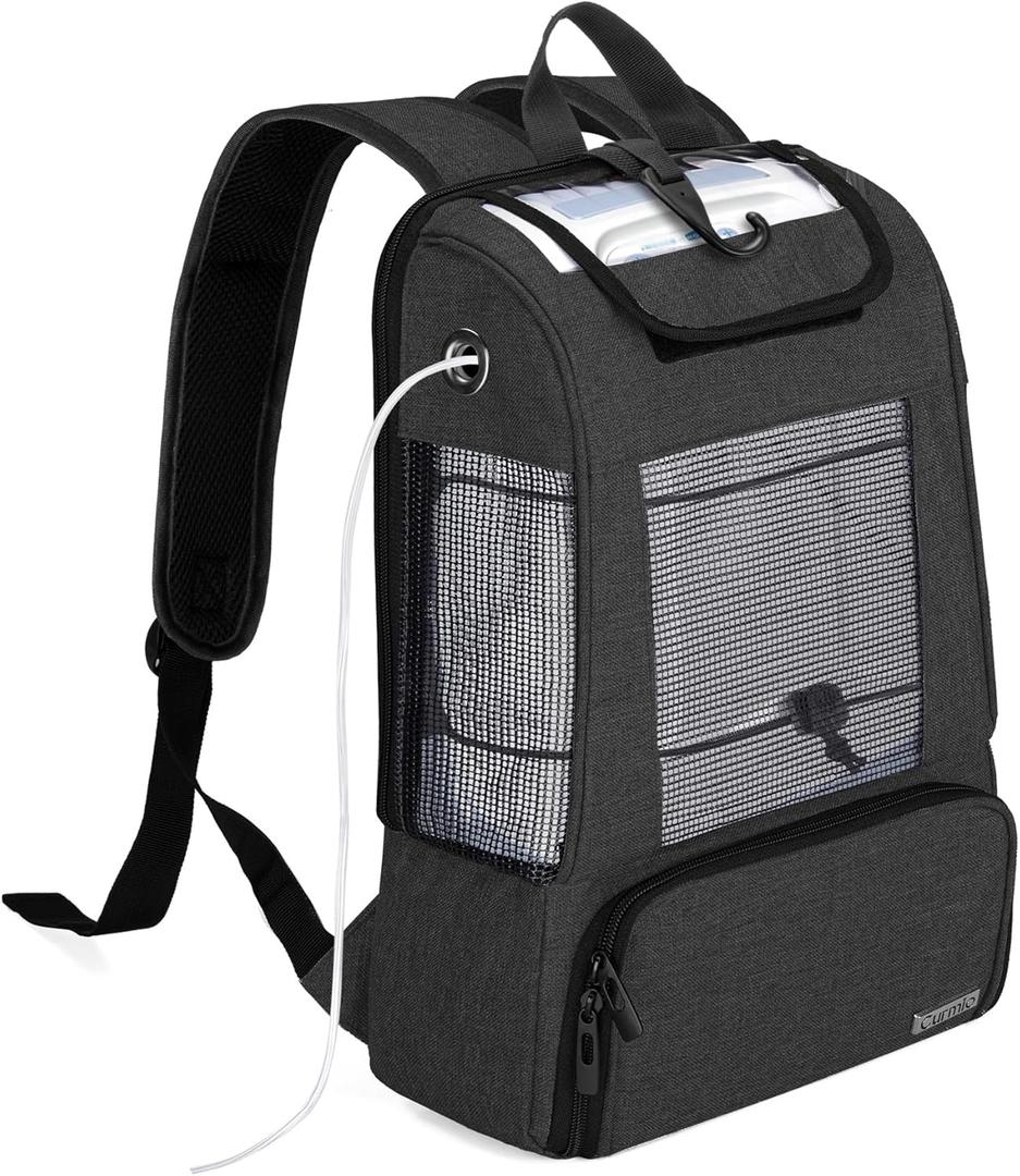 CURMIO Portable Oxygen Concentrators Backpack, POC Travel Carrying Bag with Mesh Panels for Breathability, Compatible for Inogen, Oxygo, Caire Units, Black, Bag Only