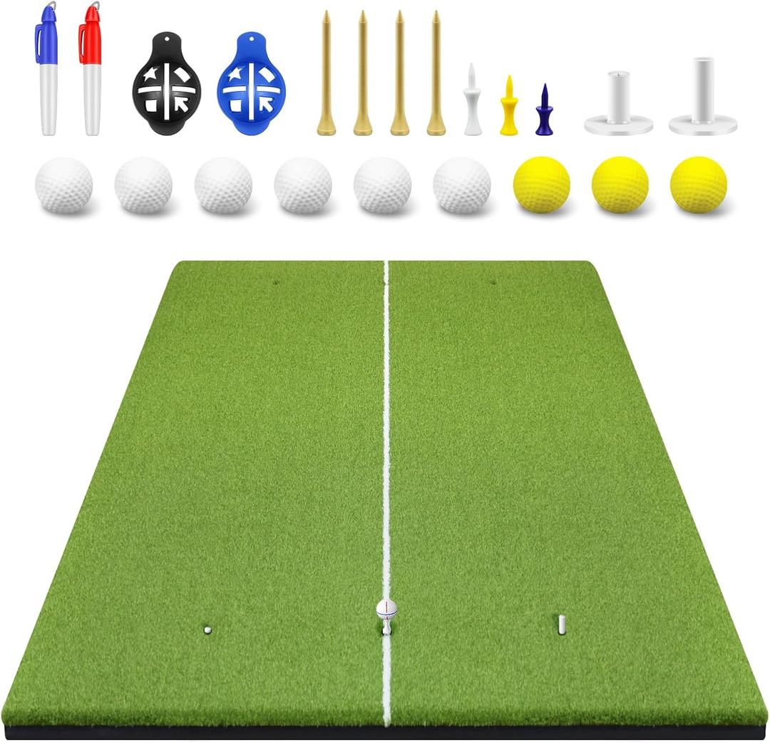5x4 FT Golf Mat 21 MM, Golf Hitting Mat Artificial Turf Mat for Indoor Outdoor, Thicken Golf Hitting Training Mat with 3 Rubber Tees, 9 Golf Balls, 7 Golf Tees, Golf Ball Markers(Standard)