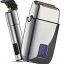 Hal&Hol Professional Cordless Electric Hair/Beard Trimmer and Foil Shaver for Men - Complete Barber Grooming Kit with Rechargeable Battery, Protective Case and 4 Guards, Gift for Men (Silver)