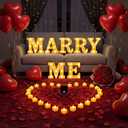 Marry Me Light Up Letters Proposal Decorations,Will You Marry Me Sign with 2000Pcs Red Artificial Roses Petals 30Pcs Flameless Candles 30Pcs Red Balloons for Romantic Night kit Valentine's Day