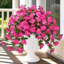 Dolicer Artificial Flowers for Outdoors, 4 Bundles UV Resistant Fake Rose Red Artificial Outdoor Plants Look Real for Outside Front Faux Door Porch Patio Balcony Decor