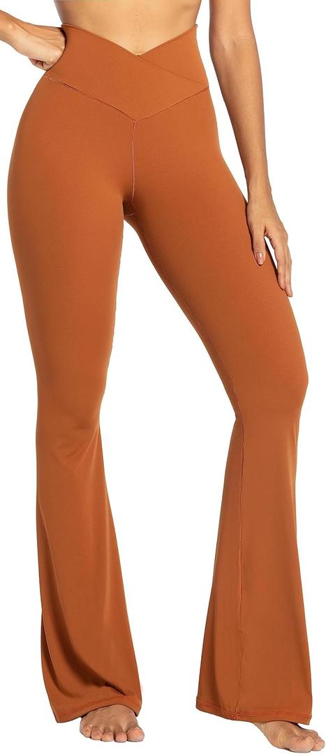 Sunzel Flare Leggings, Crossover Yoga Pants with Tummy Control, High-Waisted and Wide Leg (Medium, Coffee)