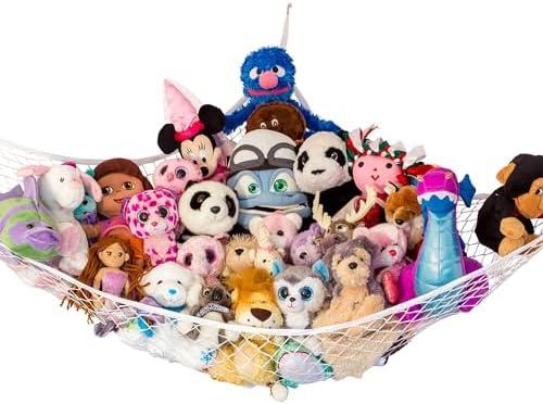 Lilly's Love Stuffed Animal Hammock | Corner Hanging Organizer, Toy Storage, Stuffed Animal Storage | Easy to Hang Plushie Net w/Included Anchors & Hooks | Cute Room, Bedroom & Home Decor (White)