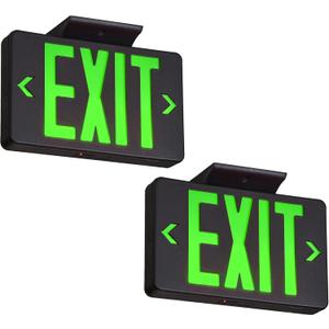 TANLUX Green Exit Sign with Black Housing, LED Emergency Exit Light with Battery Backup, UL Listed, Hardwired Exit Signs with Emergency Lights, Commercial Emergency Lights for Business - 2 Pack