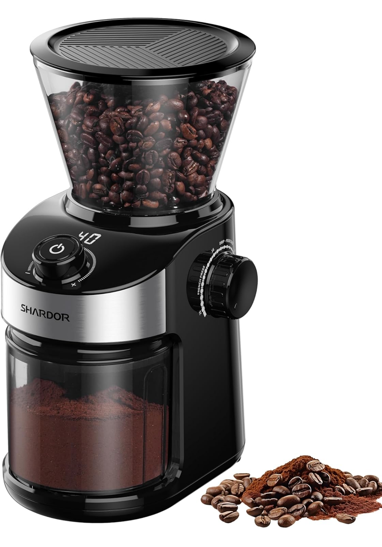 SHARDOR Electric Burr Coffee Grinder for Home Use, Coffee Bean Grinder for 32 Grind Settings, 40-Second Adjustable Timer, One-Touch Start & Cleaning Button, Black