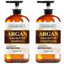 Essentially KateS Argan Shea Butter Shampoo and Conditioner Infused with Rose Extract 16 Fl Oz Set, Pack of 2 - Long Lasting Moisturizing Effect - Curly and Wavy Hair