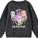 Kpop Demon Hunters HuntrX Excited Kawaii Chibi Art Youth Crew Neck Long Sleeve Sweatshirt (Gray, L)
