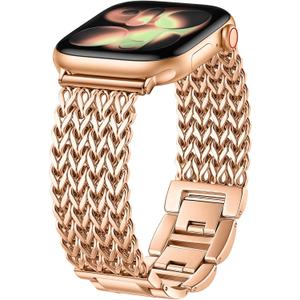 Metal Band Compatible with Apple Watch Bands for Women 40mm 41mm 42mm 38mm 44mm 45mm 46mm 49mm, Dressy Stainless Steel Link Bracelet, Designer Strap for iWatch Series 11/SE/10/9/8/7/6/5/4/3/2/1/Ultra