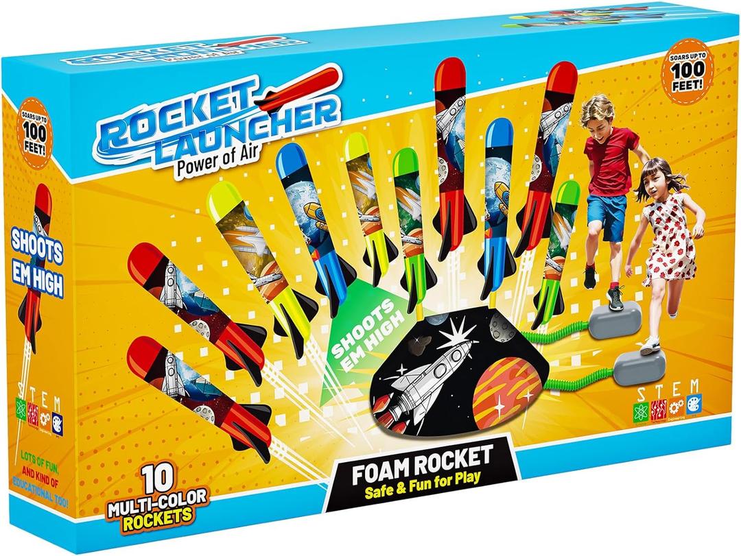 Multi-Color Rocket Launcher for Kids - Foam Blaster Set with 10 Rockets, Soars Up to 100 Feet - Birthday & Christmas Toys for Boys & Girls Age 3-12