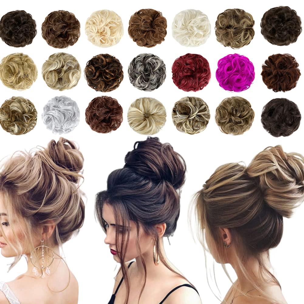 Qunlinta Large Messy Bun Hair Piece Wavy Curly Scrunchies Wig Synthetic Chignon Ponytail Hair Extensions Thick Updo Wigs Hairpieces for Women Ash Blonde Mix Bleach Blonde