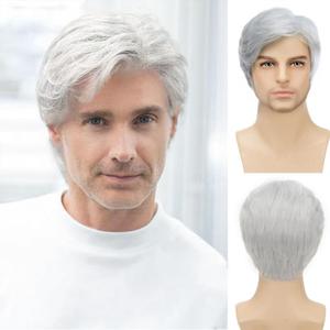 Men's White Wigs Short Wigs Natural Looking Heat Resistant Synthetic Hair with Adjustable Cap 180g