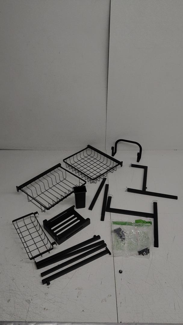 Adjustable Sink Drying Rack for Kitchen Sink with Large Capacity, 2-Tier Dish Rack Over Sink with Multifunctional Baskets, Black
