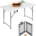 BestOffice Camping Folding 4 Foot Plastic Table, White (4 FT)