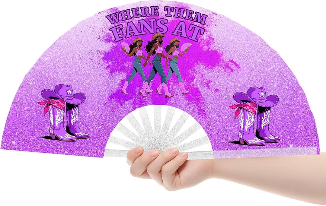 2 x Fans For Line Dancing, Hand Fan Foldable,Hand Fans for Women Foldable, Clack Fan,Western Large Festival Folding Fans, 26in(Purple)
