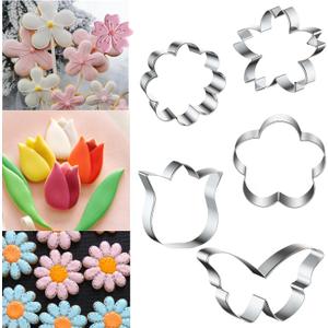 Spring Summer Flowers Cookie Cutters - Rose, Sunflower, Tulip, Daisy Flower, Butterfly, Stainless Steel Holiday Cookie Cutter Shapes for Baking Gift